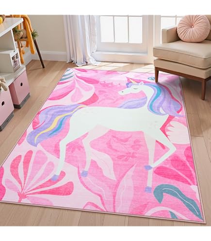 Tappeto per cameretta con stampe 60 x 90 cm Rosa e Bianco Gwalijar