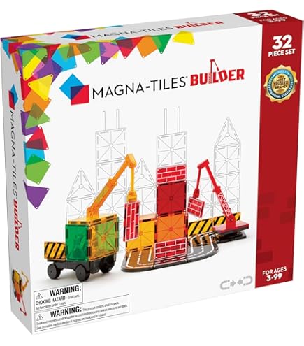MAGNA-TILES Fire Rescue 27-Piece Magnetic Construction Set, The Original Magnetic Building Brand, Red, Silver, Blue, Yellow, Black, Clear