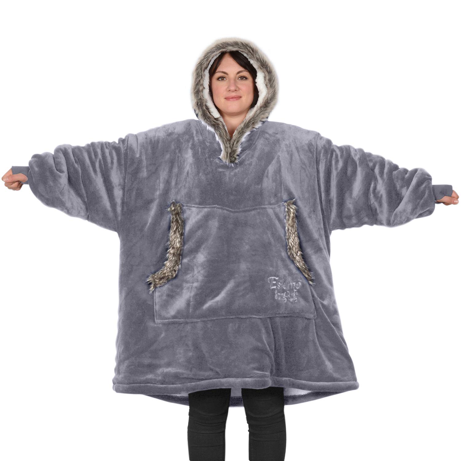 Snug Rug The Eskimo Blanket Hoodie Sweatshirt Hooded Blankets Super Soft Warm Premium Sherpa Fleece – Oversized Adults One Size Fits All Unisex Mens Women Hoody Jumper Sweater