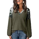 Acelitt Sweaters for Women V Neck Casual Knit Long Sleeve Tops Lightweight Pullover Clothes Fall Fashion Outfits 2025