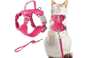 BARKBAY Cat Harness and Leash Set Escape Proof for Kitten Walking, Soft Adjustable Top Handle Vest Harnesses for Cats, Easy Control Breathable Reflective Small Medium Large, Pink, M