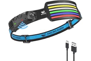 Smiling Shark Rechargeable Headlamp, 230°Wide Angle 5*Colors Light The Brightest LED Head Lamp with Motion Sensor Waterproof Headlight for Camping Hiking Outdoor, Head-Lamp-LED-Frontale-Rechargeable
