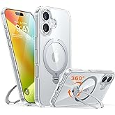 TORRAS 360° Spin Stand for iPhone 16 Plus Case, Compatible with MagSafe, 12FT Military Grade Protective Case for iPhone 16 Plus Phone Case with Kickstand, 6.7 inch, Ostand Spin, Clear