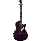 Luna Flora Series Passion Flower Quilted Maple Cutaway Acoustic-Electric Guitar - Transparent Purple