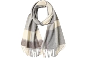 NUOHEMULE 100% Merino Wool Plaid Tassel Scarf for Women and Men, Winter Warm Long Scarves, Large Travel Blanket Scarf Wrap in Gift Box