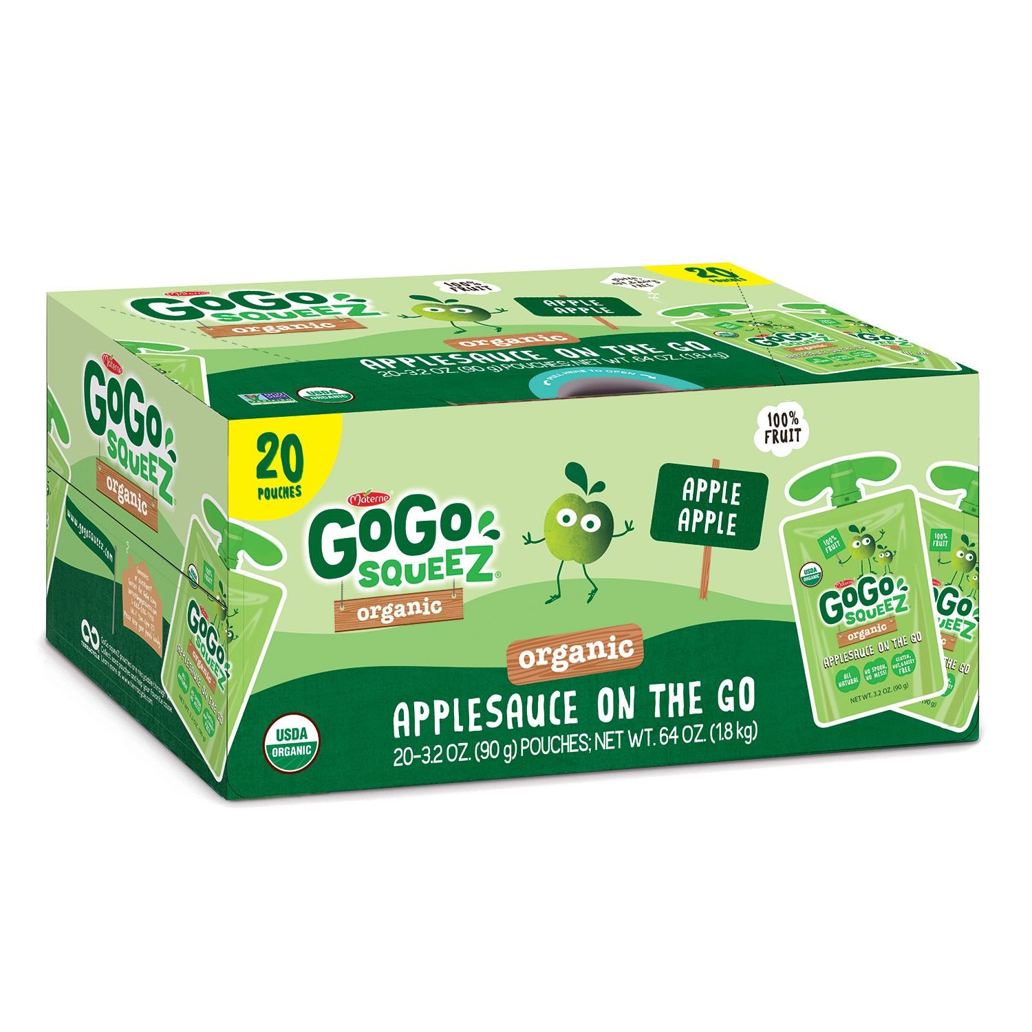 GoGo squeeZ Organic Applesauce on the Go, Apple Cinnamon, 3.2 Ounce (48