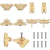 Zonon 8 Pcs Insects Cabinet Knobs, Bug Themed Drawer Knobs, Gold | Butterfly Dragonfly Bee Cicada Cabinet Pulls &amp; Handle, Metal Knob for Dresser Cupboard Wardrobe