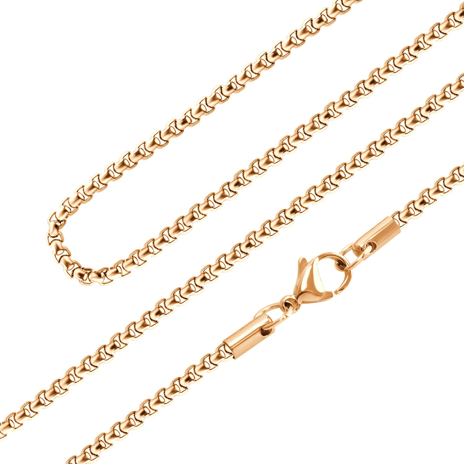 555Jewelry Thin 2.5mm Stainless Steel Box Chain Necklace for Men & Women, Lightweight Stainless Steel Necklace for Men, Necklace Chain For Men, Rose Gold, 18 Inch