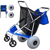 CRESTWALKER Beach Cart with 13'' Big Balloon Wheels for Sand, Upgraded with Metal Bottom for Coolers &amp; Heavy Loads