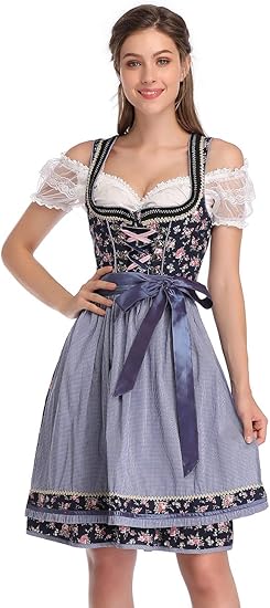 Dirndl Damen Komplettset - Retro Trachtenkleid Mit Schürze Für Oktoberfest
