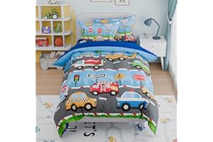 SANDJEST Transportation Kids Bedding Set for Boys, Ultra Soft Microfiber Comforter Set Twin Size with 3-Pieces, Comforters Bed Sets for Boy Children Kids