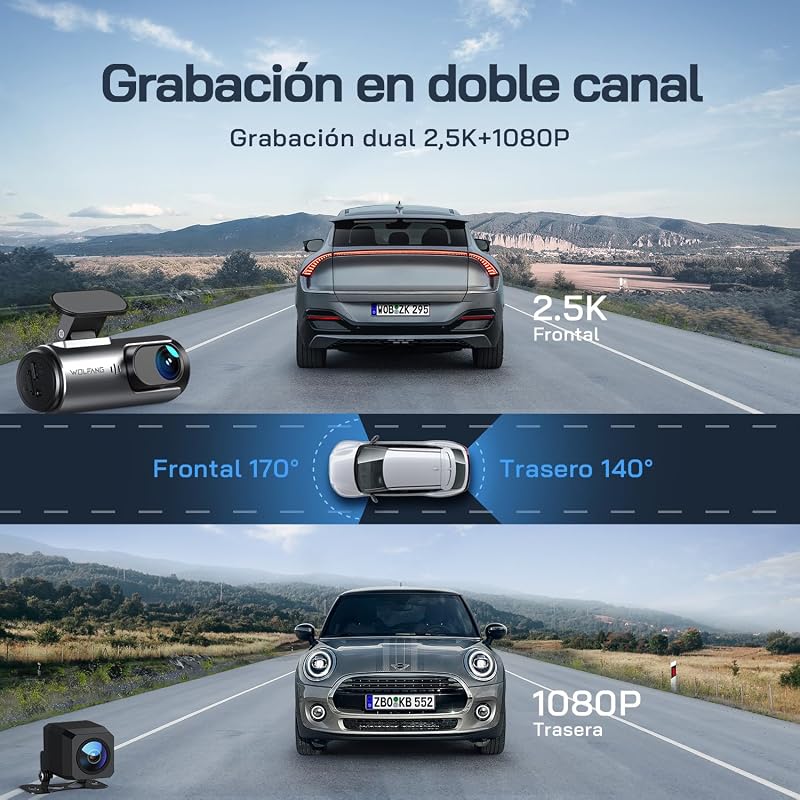 WOLFANG Frontal e Traseira 4K UHD Car Camera, 32GB SD Incluído Dual Lens Dashcam para carro grande angular de 170º Monitor de estacionamento 24H com gravação de loop e sensor G