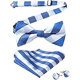 HISDERN Pre-tied Bow Ties for Men Adjustable Mens Bowtie and Pocket Square Cufflinks Set for Wedding Party Prom