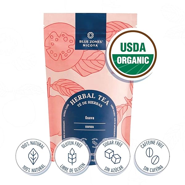 BLUE ZONES NICOYA – GUAVA LEAF FLAVORED TEA BAGS – 100% NATURAL, AND REFRESHING – HIGH MICRONUTRIENTS – GLUTEN, CAFFEINE, SUGAR-FREE – PACK OF 20 (2.11 OZ/ 60 G)