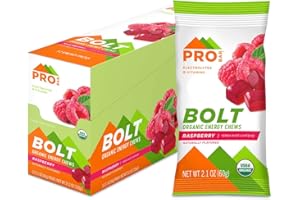 PROBAR - BOLT Organic Energy Chews, Raspberry, Non-GMO, Gluten-Free, USDA Certified Organic, Healthy, Natural Energy, Fast Fuel Gummies with Vitamins B & C (12 Count)