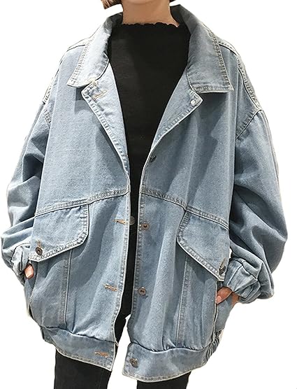 Amazon Pradrd ゆったりビッグシルエット デニム ジャケット ブルゾン レディース ユニセックス ミディアム ジャケット 春秋 オーバーコート ジージャン 長袖 ワッペン付 コート ジャケット 通販