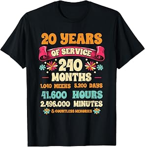 20 Years of Service 20th Year Work Anniversary for Men Women T-Shirt