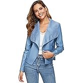 Escalier Women's Faux Leather Jackets Slim Open Front Lapel Blazer Jackets