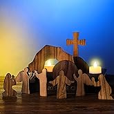 Wesiti 8 Pcs Easter Resurrection Scene Set Empty Tomb Easter Christian Cross Decorations Scene Wooden Decor Jesus Tray Set Tray with Nativity for Home Decoration Collectible Figurines