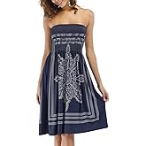 Women's Strapless Floral Bohemian Casual Mini Beach Dress Cover-ups Dress