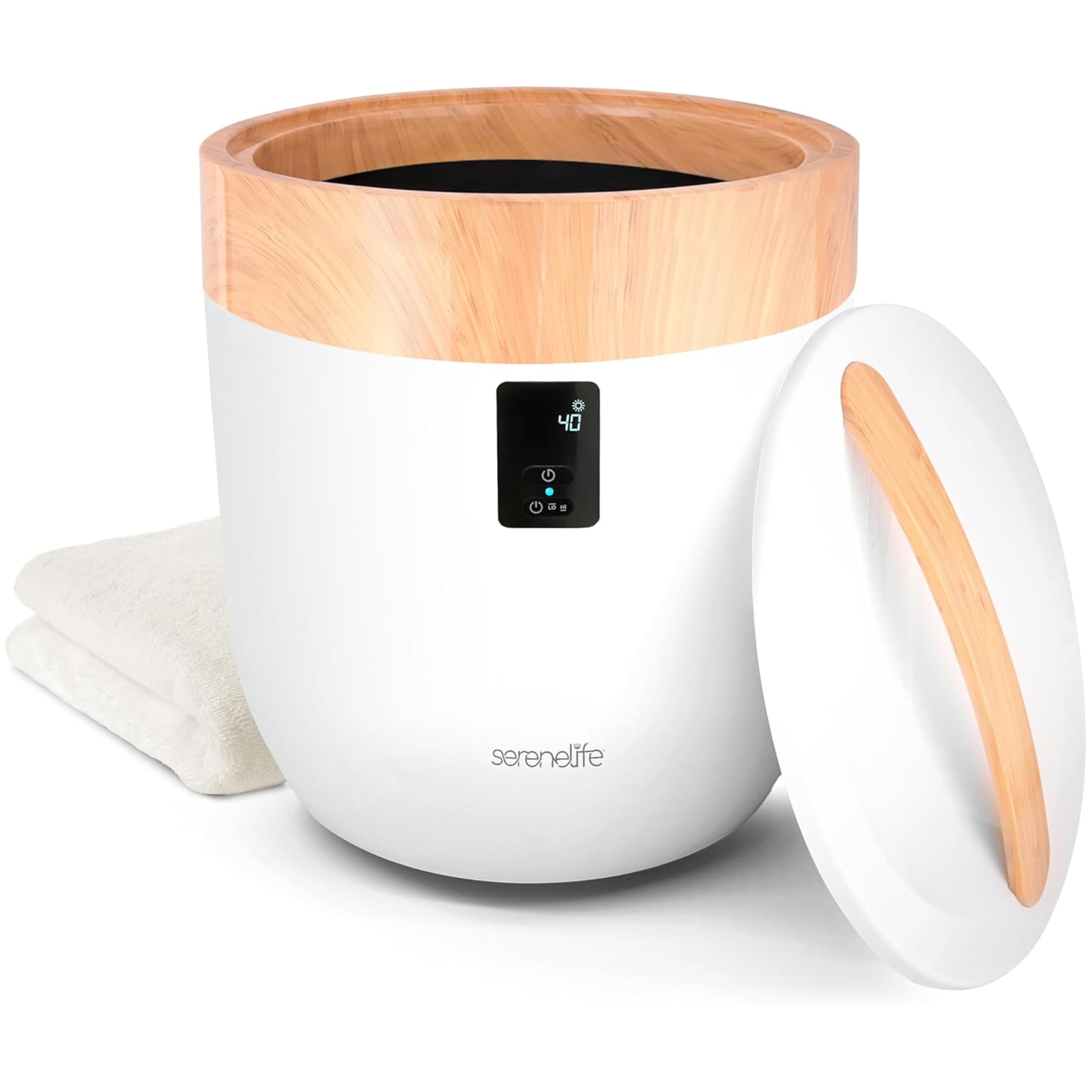 Photo 1 of SereneLife Counter Towel Warmer Bucket - with Customized Fragrance for Spa and Bathroom, Luxury Heater, Auto Shut Off, Fits 1 Large Blanket, Bathrobe, PJs (Natural)