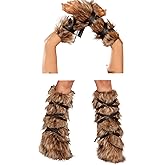 JIAHG Women’s Faux Fur Arm Leg Warmers Furry Shoe Boot Covers for Halloween Costume Rave Cosplay Fancy Party Accessories