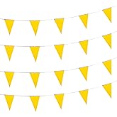 AuTop 100 Feet Solid Yellow Pennant Banner Flags String Triangle Bunting Flags,Decorations for Grand Opening,Birthday Party,Festival Celebration