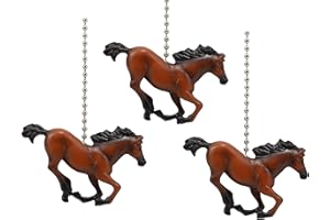 EBROS GIFT Ebros Ceiling Fan Metal Pull Chain With Equestrian Beauty Galloping Horse Hand Crafted Resin Knob Handle 3.25" Wide Rustic Western Country Stallion Horses Animal Decor Accent (Set Of 3 Chestnut Brown)