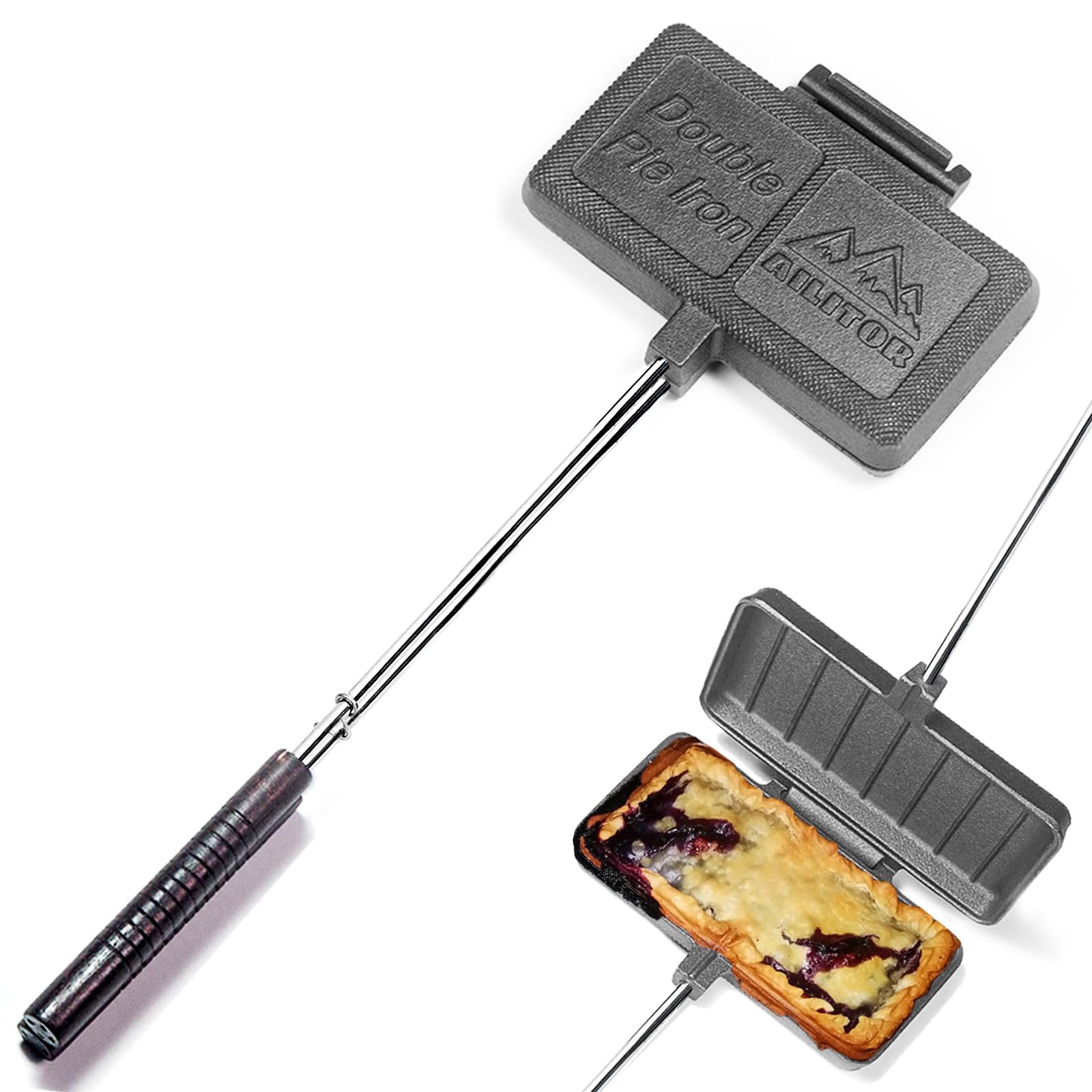 AILITOR Double Pie Iron Sandwich Maker for Camping, Cast Iron Campfire Pie Cooker, Campfire Cooking Equipment Mountain Pie Maker