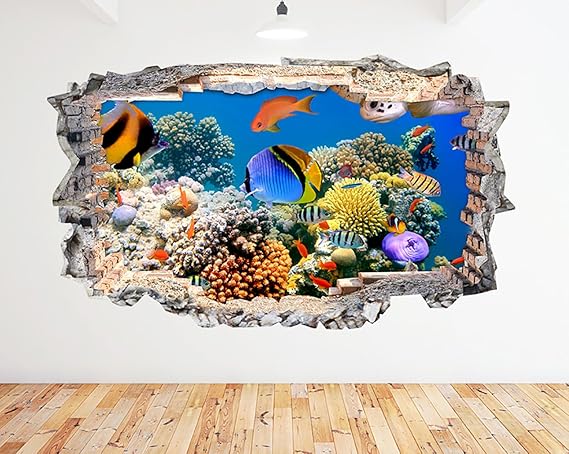 tekkdesigns K039 Aquarium Fish Ocean Sea Coral Wand Aufkleber 3D Poster Art Aufkleber Vinyl Zimmer (Medium (52 x 30 cm))