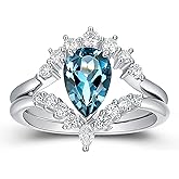 Frayerr Bridal Wedding Rings Set for Women 1.50CT Natural London Blue Topaz Art Deco 925 Sterling Silver Engagement Promise Ring for Her Size 4-9