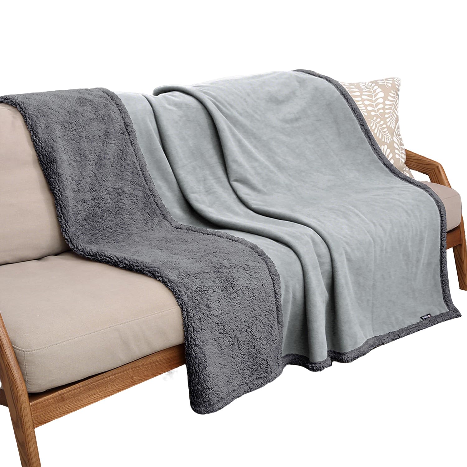 Pawsee Waterproof Dog Blanket Washable, Sherpa Fleece Pet Blanket for Puppies Cats Dogs, Reversible Waterproof Protector Cover for Dog Sofa Bed, 203 x 229 cm, Grey