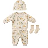 YOURDIARY Baby Boy Outfit Winter Clothes Animal Sweatshirt Long Pant Set | Baby Boy 4 PCS Clothes Set with Hat and Socks,Quilted Warm Matching Set,Soft Cotton Fabric,Fall,Winter,Spring,Easter