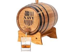 THOUSAND OAKS BARREL Navy Engraved 10 Liter Oak Aging Barrel with Wood Stand, Bung & Spigot, Military Veteran Gift, Mini Whiskey Barrel for The Home Alcohol Distiller, Brewer, Moonshiner & Winemaker