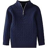 Danny D Little Boys Girls Quarter Zip Chunky Cable Sweater Round Neck Thick Needle Knit Pullover Sweaters Cable Knit Sweater