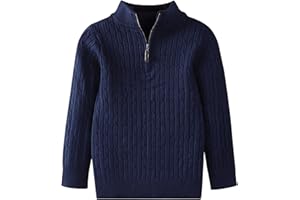 Danny D Little Boys Girls Quarter Zip Chunky Cable Sweater Round Neck Thick Needle Knit Pullover Sweaters Cable Knit Sweater