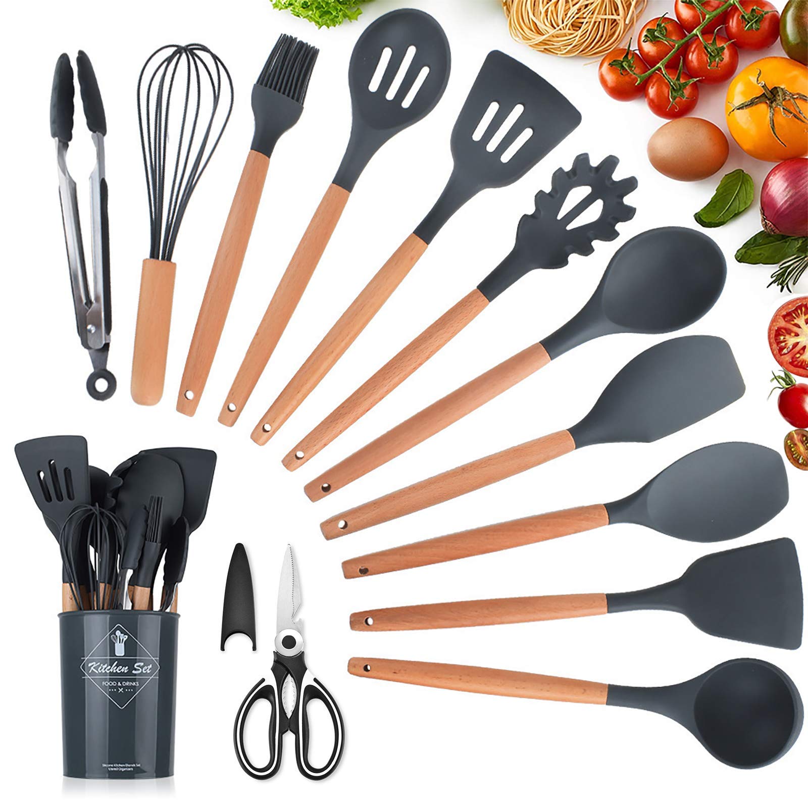 KagoLing-Utensilios-Cocina-de-Silicona-12Piezas-1Tijeras-Cocina-Juego-de-Utensilios-de-Cocina-Resistentes-al-Calor-y