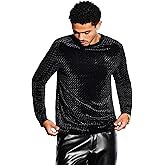 WDIRARA Men's Solid Velvet Textured Sweatshirt Round Neck Long Sleeve Sweatshirts Casual Pullover Outfits