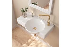 DEERVALLEY Wall Mount Sink, Deer Valley 30" x 18" Bathroom Vessel Sink, White Ceramic Bathroom Wall Hung Sink with Right Side Faucet Mount