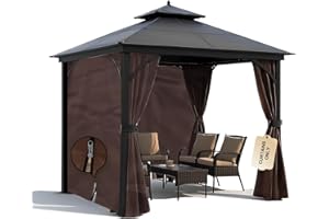 Erfolkerz Gazebo Privacy Curtains-4 Panels Brown,Universal Replacement Curtain for 10'L*10'W Gazebos,Water-Resistant Gazebo C