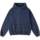 OSACOD Mens Oversized Hoodies Pullover Vintage Sweatshirt Acid Wash Heavyweight Plush Cotton Baggy Streetwear Top Athletic