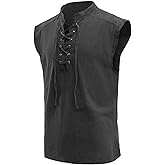 mogenda Mens Medieval Renaissance Pirate Costume Sleeveless Lace-up Stand Collar Shirt Gothic Viking Steampunk Top Tunic
