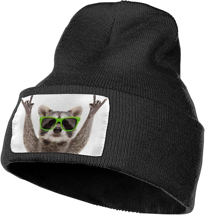 MFILUDTY Unisex Beanie Slouchy Beanie for Men Funny Raccoon Green