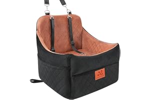 GL GLENSLAVE Dog Car Seat for Small/Medium Dogs, Dog Booster Car Seats with Thick Cushion for Dogs Under 35 lbs, Detachable Washable Pet Carseat with Storage Pockets, 2 Safety Belts(Black/Brown)