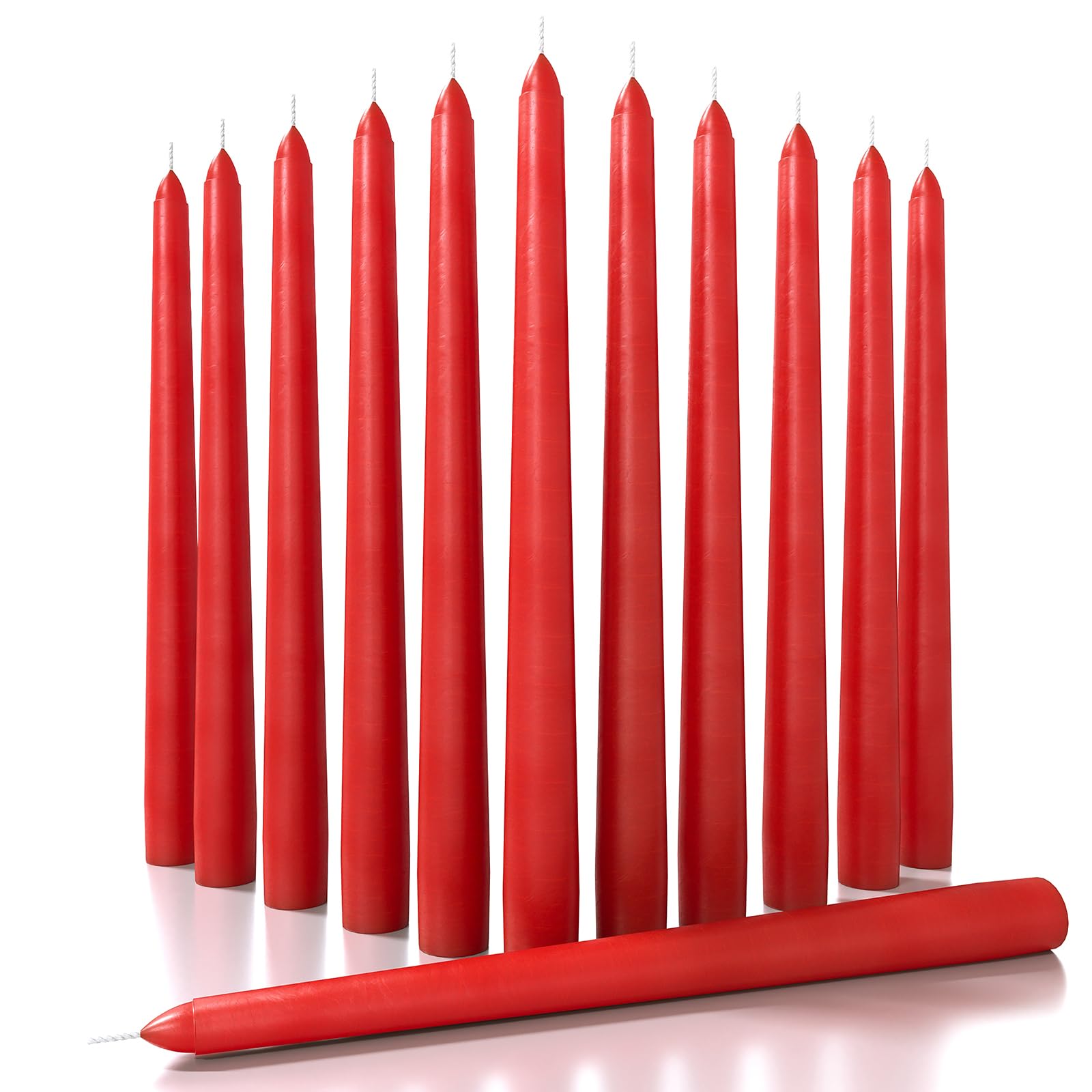 Photo 1 of CANDWAX 12 inch Taper Candles Set of 12 - Dripless and Smokeless Candle Unscented - Slow Burning Candle Sticks - Red Candles
