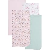 EVERYDAY KIDS 4 Pack of Soft Flannel Receiving Baby Blanket Set for Girls; Pink Baby Swaddle Blankets with Woodland Baby Deer and Rainbow Designs for Newborn Baby Girl Nursery