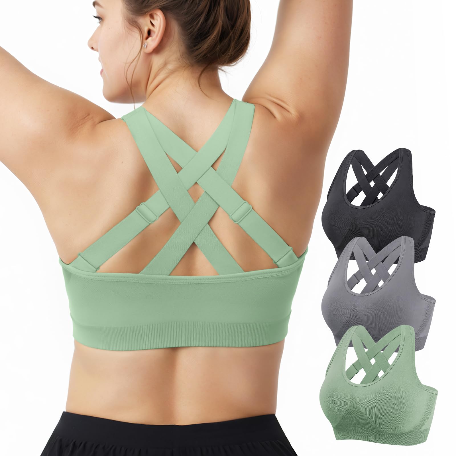 FITTIN Support Sports Bras for Women: Padded Adjustable Crossback Full Coverage Bralette for Gym Dance - for C-DDD Large Bust