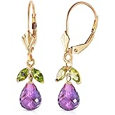 3.4 Carat 14k Solid Gold Leverback Earrings with Amethysts and Peridots