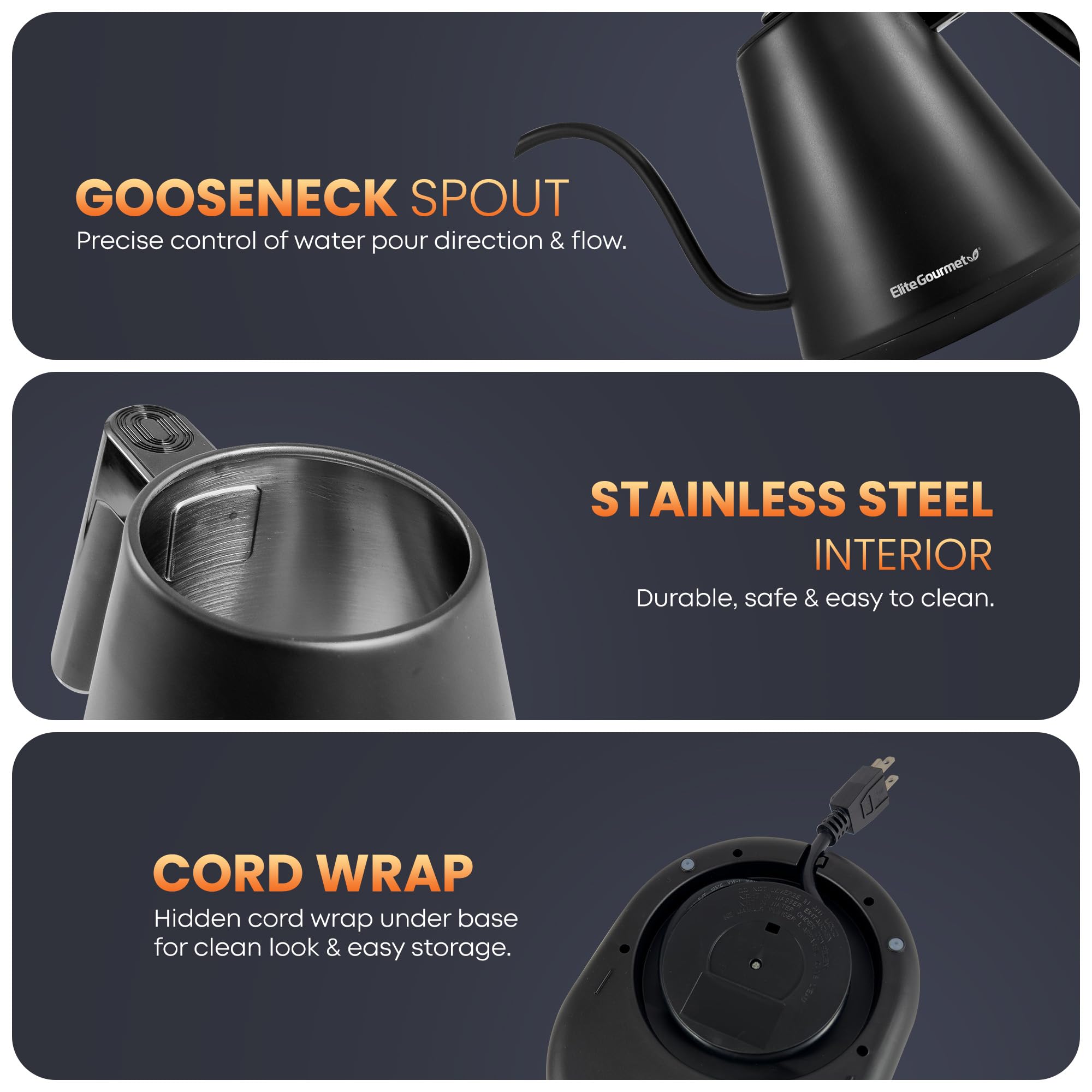 Elite Gourmet EKT3001 1L Digital 304 Stainless Steel Interior 1200W