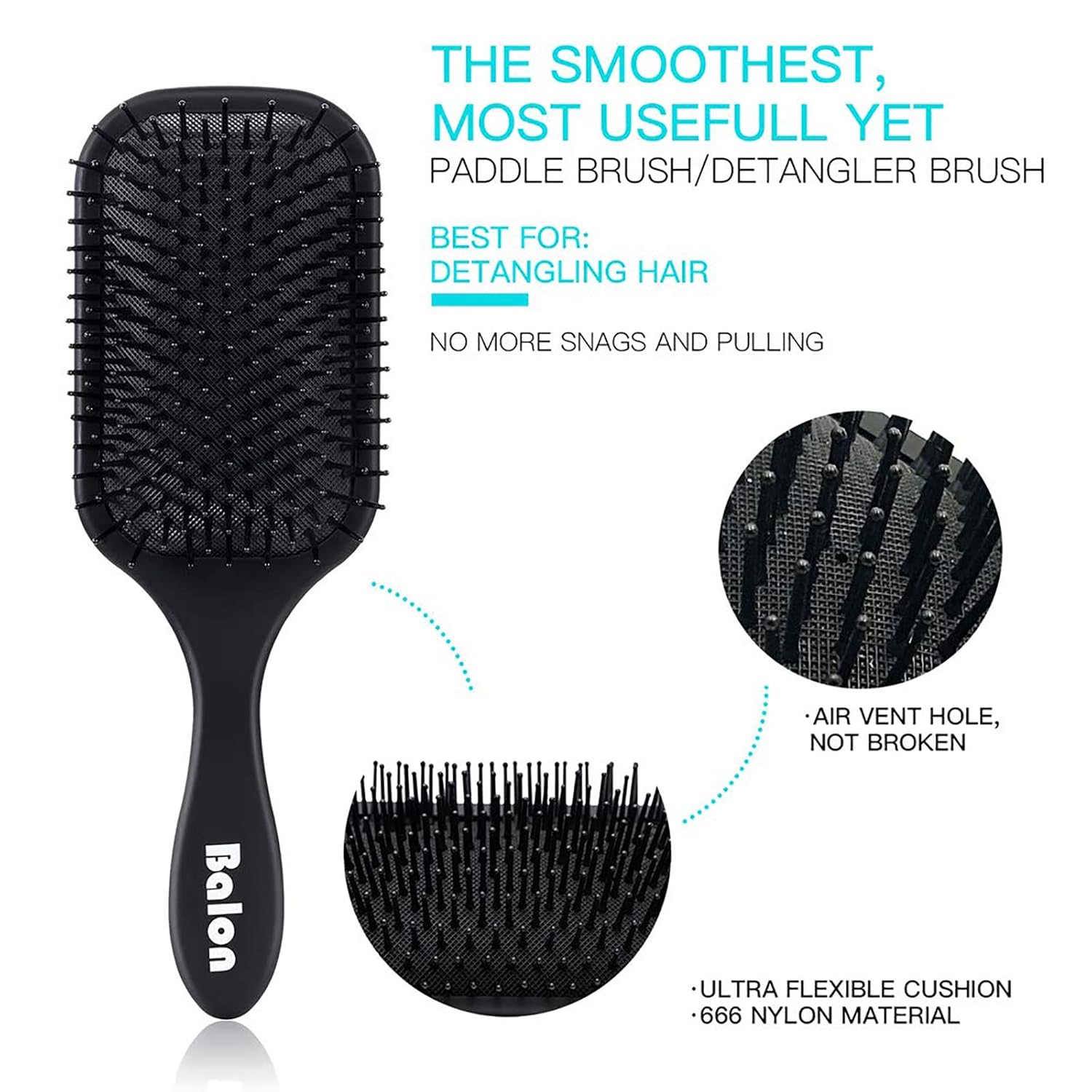 4Pcs Paddle Hair Brush, Detangling Brush and Hair Comb Set for Men and Women, Great On Wet or Dry Hair, No More Tangle Hairbrush for Long Thick Thin Curly Natural Hair（Black） : Beauty
